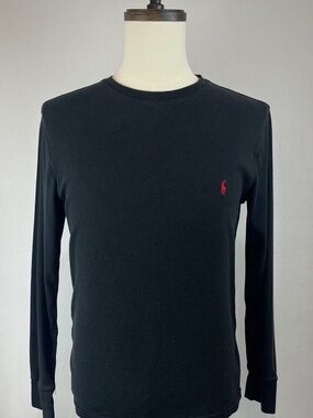 GUC Polo Ralph Lauren Mens Thermal Long Sleeve Shirt Black Waffle Knit Size L